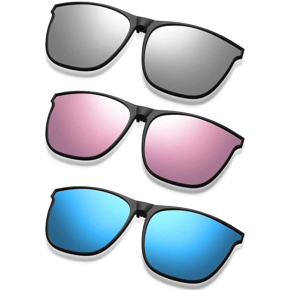 3 Pair Oversize Clip-on Sunglasses Large TR90 Frame Flip up Driving